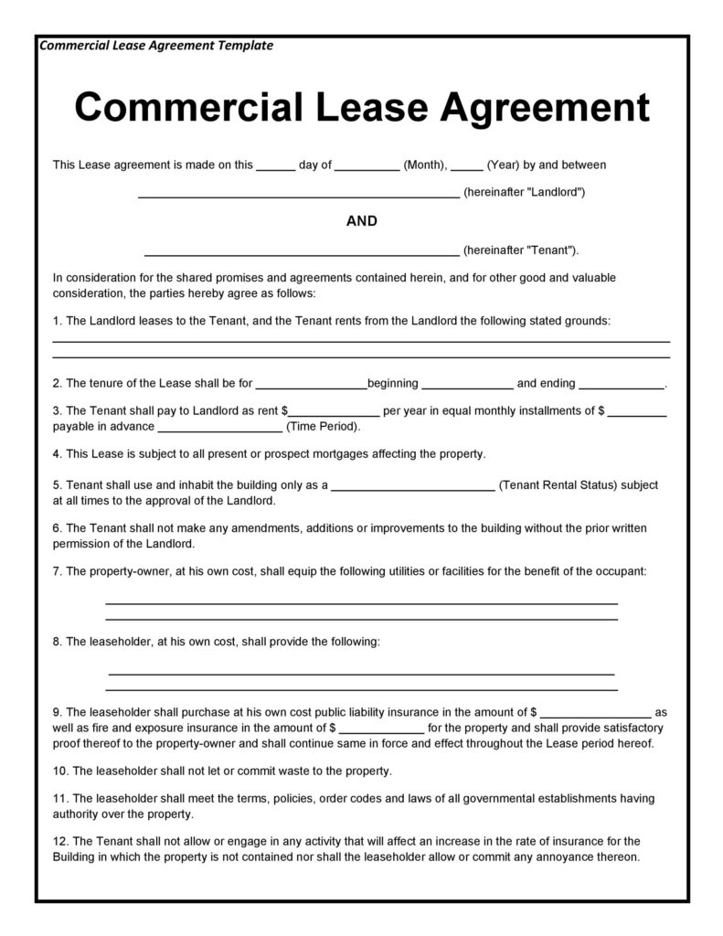 Sample commercial lease agreement