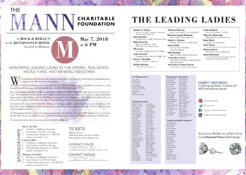 Program for The Mann Charitable Foundation’s 2nd Annual Leading Ladies event