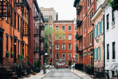 Colorful apartment buildings along Gay Street in the West Village, Manhattan, New York City